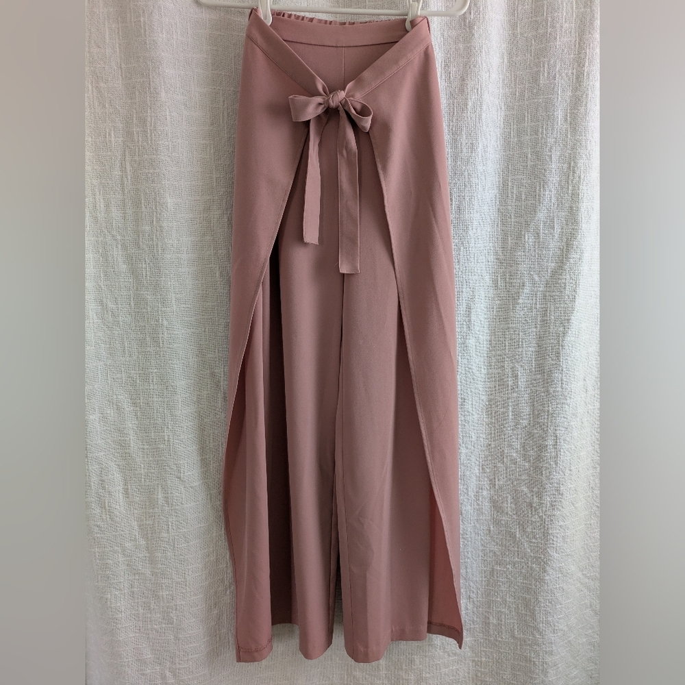 Bar III Wide Leg Pants in Blush with Bow Detail